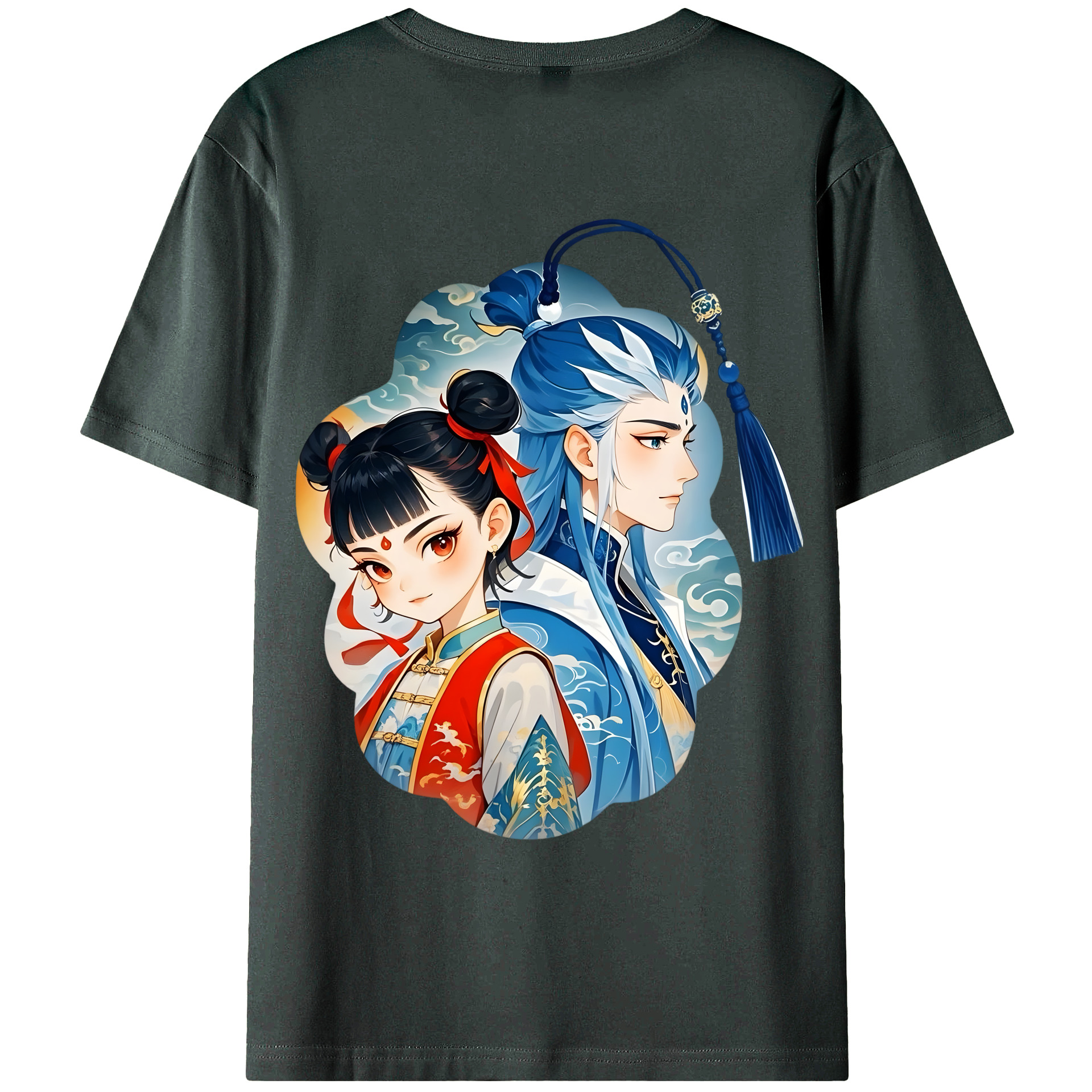 （画像用） Ne Zha 2 ナタ 魔童の大暴れ 綿100％ メンズ半袖Tシャツ（バックプリント） 通気性
